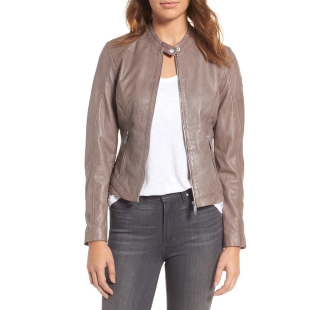 Mauritius Taupe Leather Biker Jacket